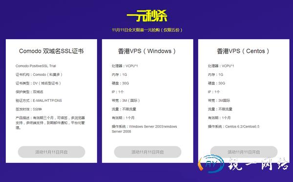 锐一网络双11一元抢购活动