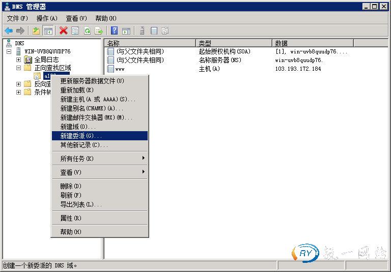 新建子域DNS委派